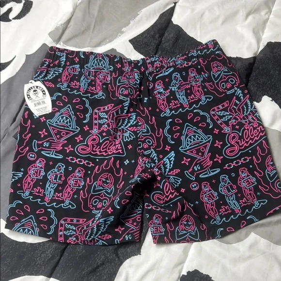 Black and Pink Abstract Board Shorts for Swim - Picture 4 of 4